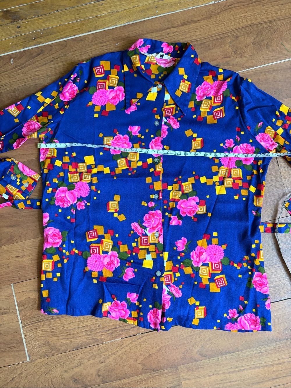 Vtg 60s/70s Miss Holly belted floral tunic button down - Picture 7 of 9